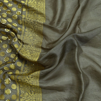Indian Vintage Gray Dupatta Long Stole Pure Tussar Silk Hand Woven Scarves Veil Scarf Wrap Floral