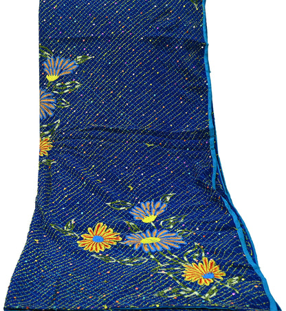Indian Vintage Dupatta Blue Long Stole Hand Embroidered kantha stole Pure Georgette Silk Scarves Veil Wrap Soft Floral Sequins