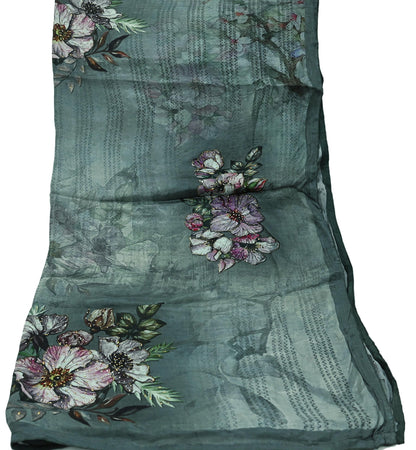 Women Indian Vintage Dupatta Gray Long Stole Pure silk Digital Printed Dupatta Veil Scarves soft Boho Wrap Dressmaking Floral Design