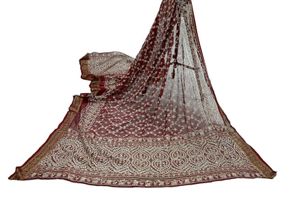 Women Indian Vintage Dupatta Maroon Long Stole Blend Cotton Woven Bandhani Veil Scarves soft Boho Wrap Bridal/ Wedding Hijab