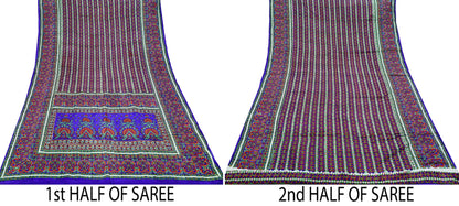 Indian Vintage Red & Purple Sarees 100% Pure Silk Printed Sari 6yd Sewing Craft Fabric DressMaking Soft For Crafting Quilting Upcycle