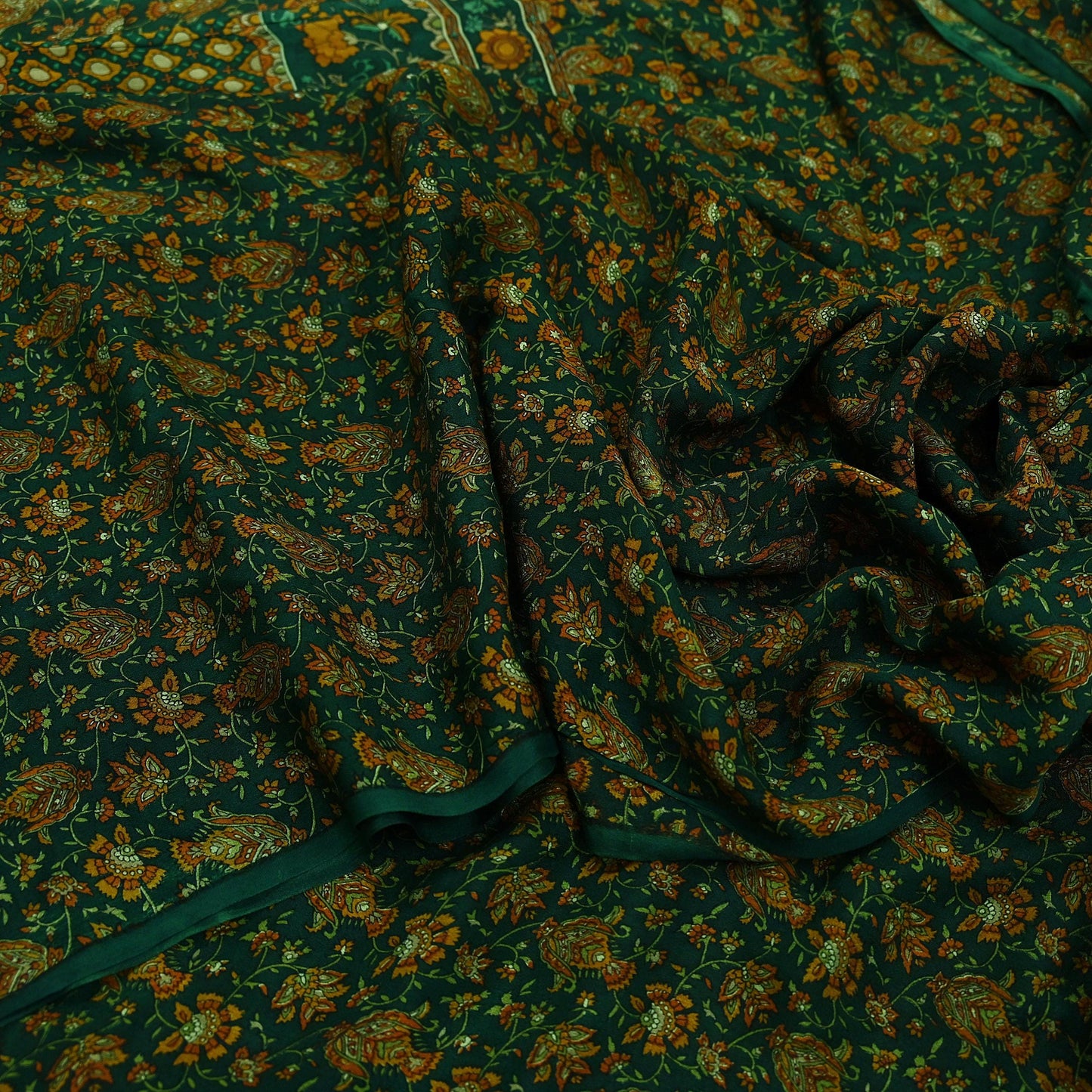 Indian Vintage Sari Green Pure Silk Printed Sarees Craft Fabric 6yd Sewing Dress Making Soft Floral Crafting quilting