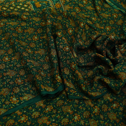 Indian Vintage Sari Green Pure Silk Printed Sarees Craft Fabric 6yd Sewing Dress Making Soft Floral Crafting quilting