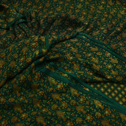 Indian Vintage Sari Green Pure Silk Printed Sarees Craft Fabric 6yd Sewing Dress Making Soft Floral Crafting quilting