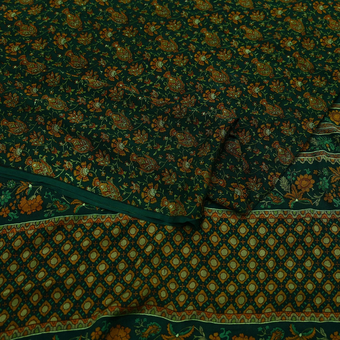 Indian Vintage Sari Green Pure Silk Printed Sarees Craft Fabric 6yd Sewing Dress Making Soft Floral Crafting quilting