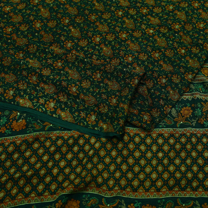 Indian Vintage Sari Green Pure Silk Printed Sarees Craft Fabric 6yd Sewing Dress Making Soft Floral Crafting quilting