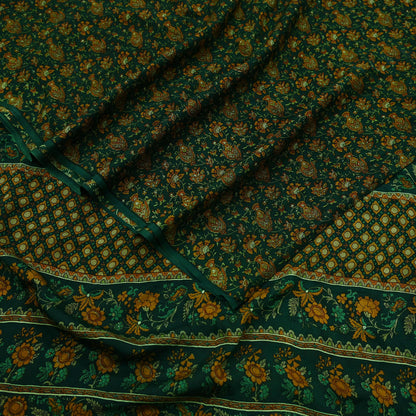 Indian Vintage Sari Green Pure Silk Printed Sarees Craft Fabric 6yd Sewing Dress Making Soft Floral Crafting quilting