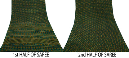 Indian Vintage Sari Green Pure Silk Printed Sarees Craft Fabric 6yd Sewing Dress Making Soft Floral Crafting quilting