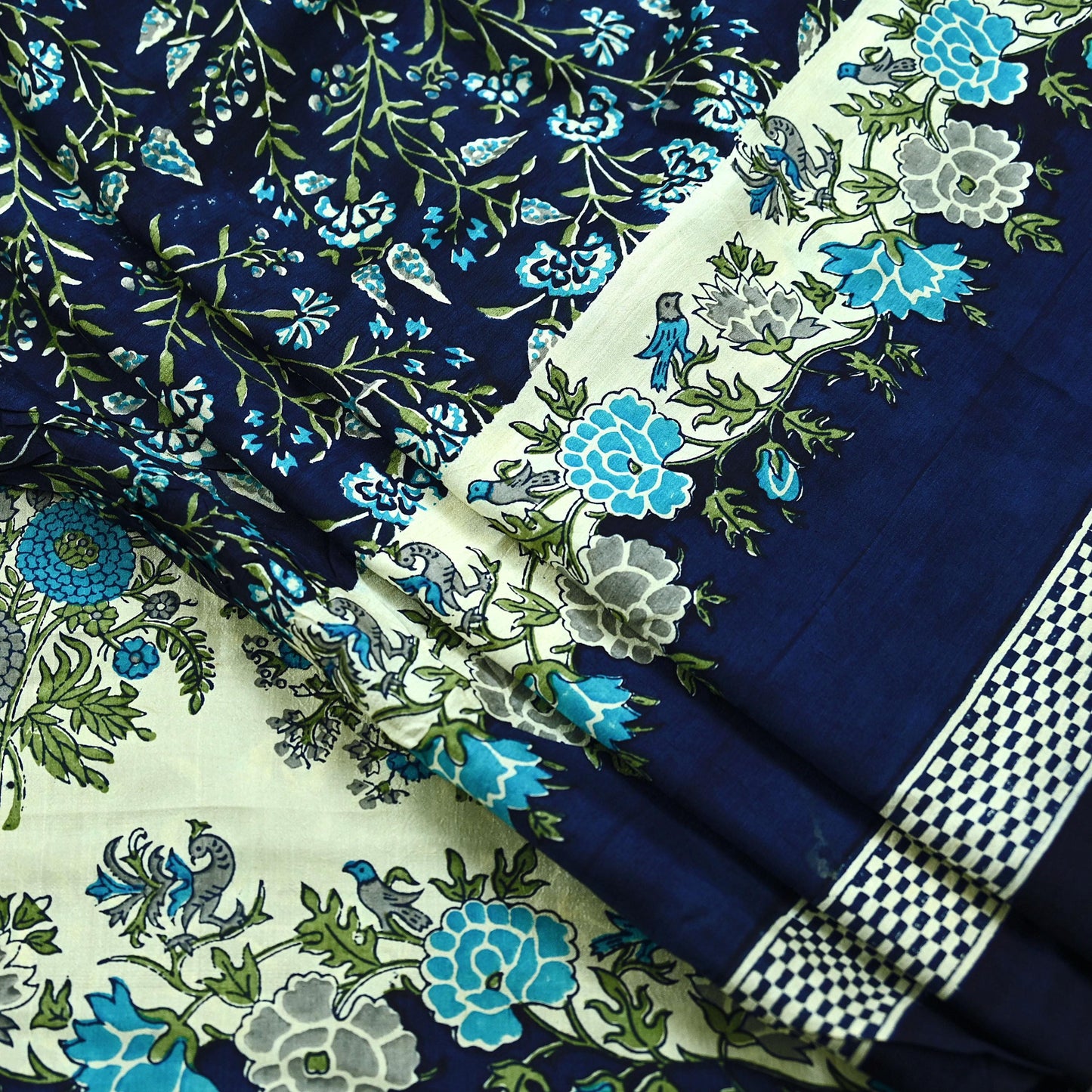 Indian Vintage Sari Blue Pure Silk Printed Sarees 5yd Sewing Craft Fabric Soft Dress Making Wrap Paisley Upcycle Quilting Crafting