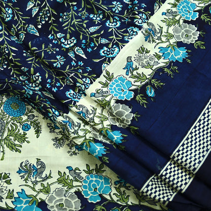 Indian Vintage Sari Blue Pure Silk Printed Sarees 5yd Sewing Craft Fabric Soft Dress Making Wrap Paisley Upcycle Quilting Crafting