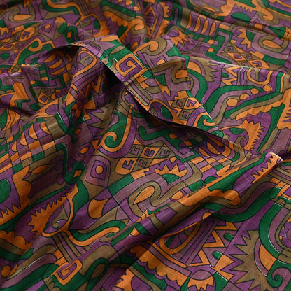 Indian Vintage Sari Purple Pure Silk Printed Sarees 6yd Sewing Craft Fabric Dress Making Soft Wrap Abstract Quilting Crafting Upcycle Used