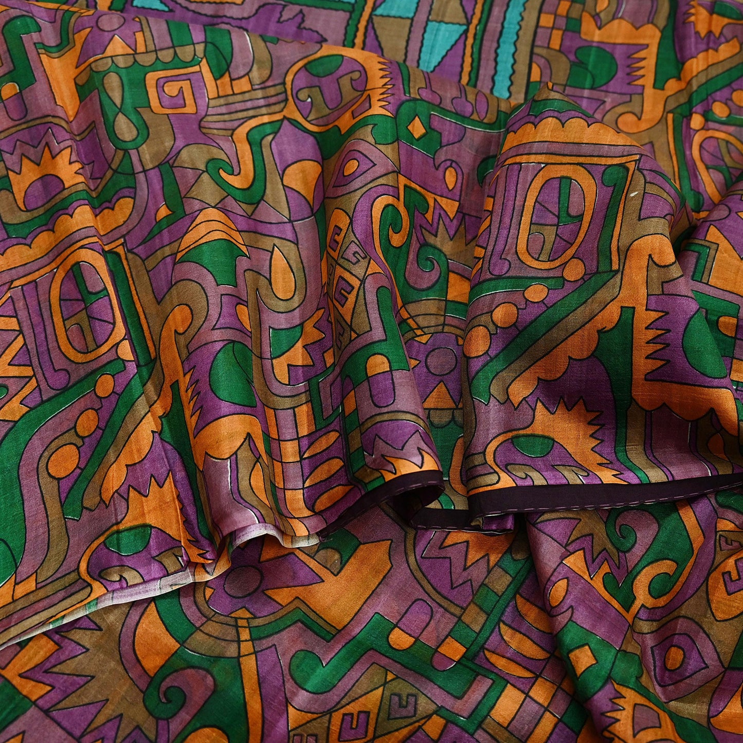 Indian Vintage Sari Purple Pure Silk Printed Sarees 6yd Sewing Craft Fabric Dress Making Soft Wrap Abstract Quilting Crafting Upcycle Used