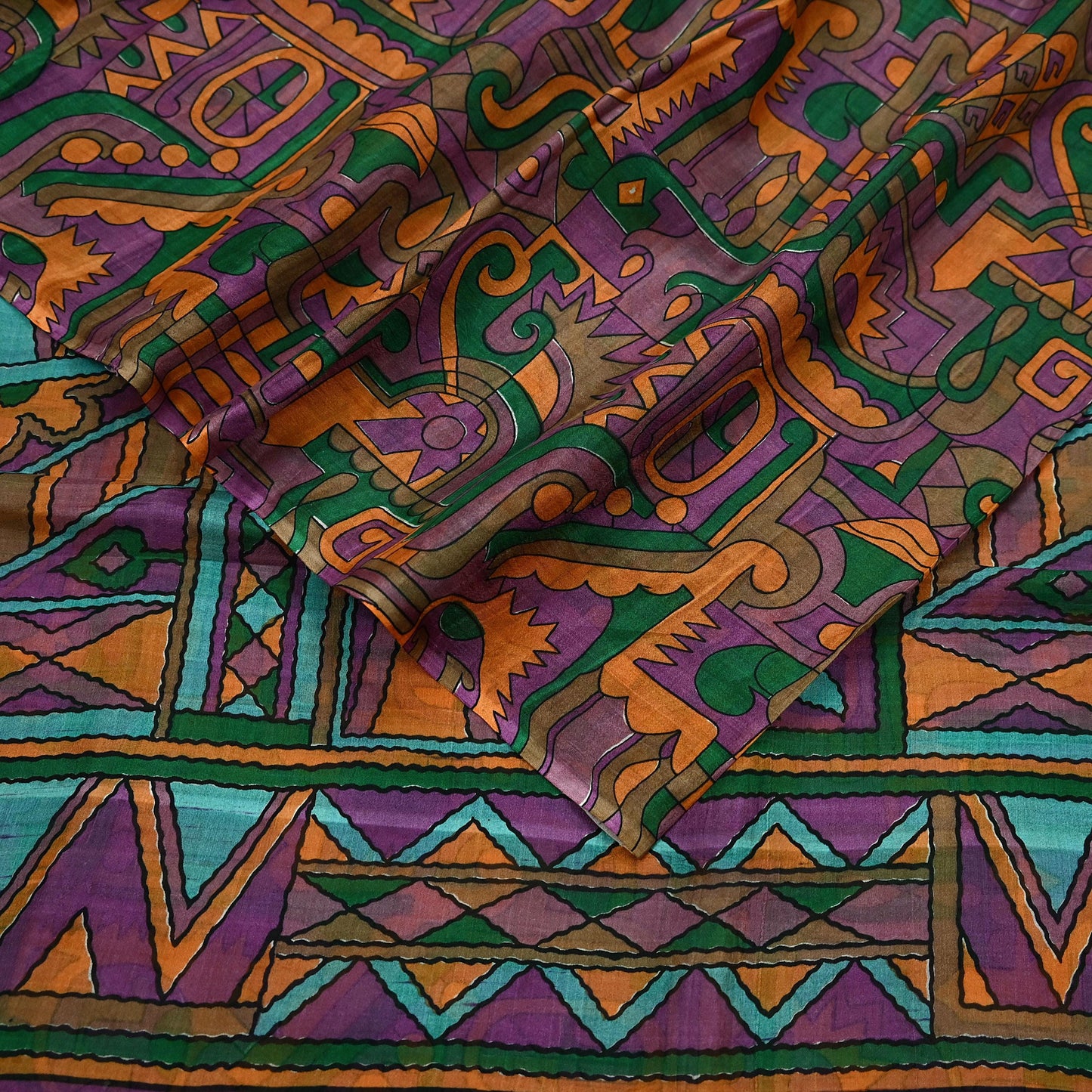 Indian Vintage Sari Purple Pure Silk Printed Sarees 6yd Sewing Craft Fabric Dress Making Soft Wrap Abstract Quilting Crafting Upcycle Used