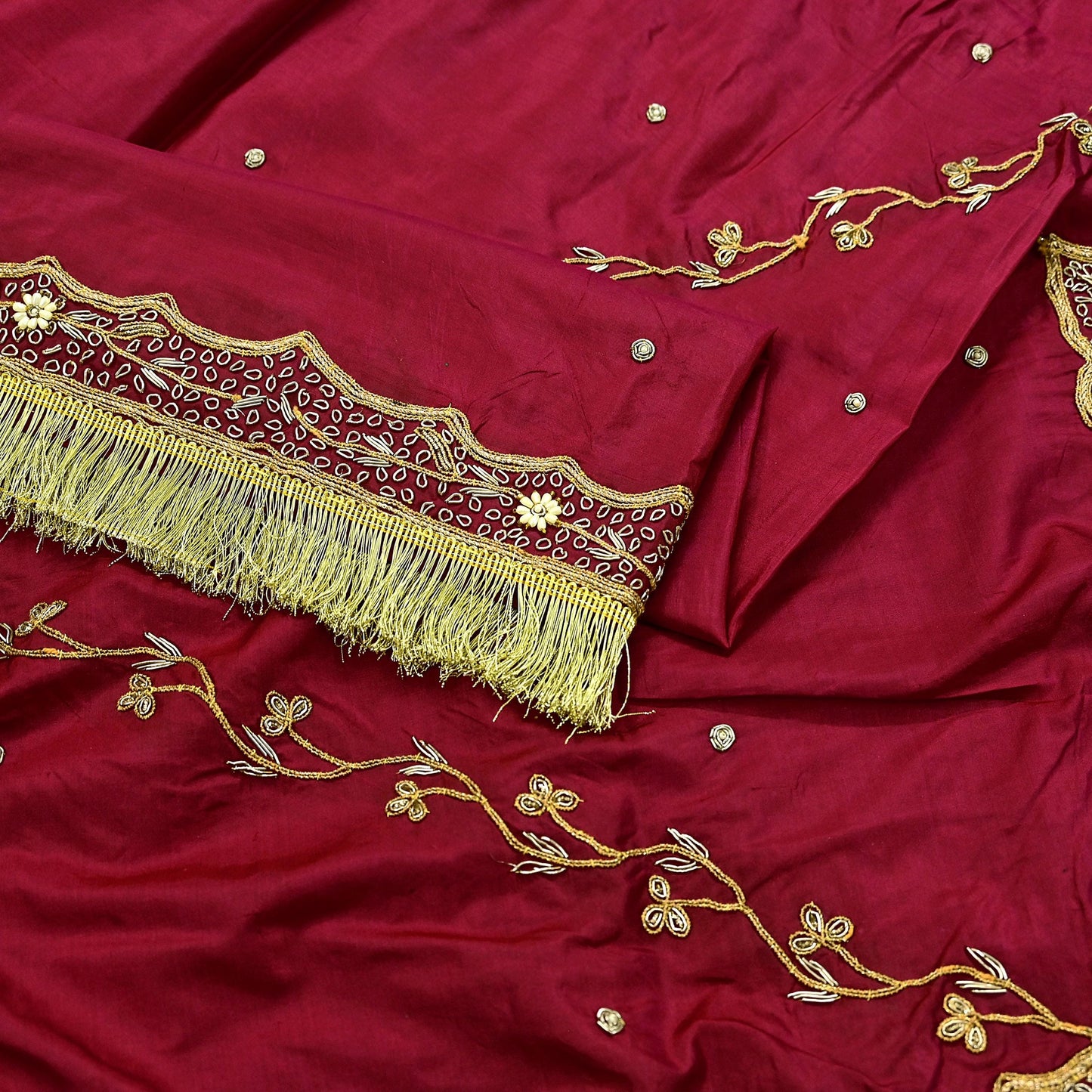 Indian Vintage Heavy Bridal Dupatta Pink Pure Silk Long Stole Hand Embroidered Hijab Scarf Zardozi Wedding Dupatta Fringes