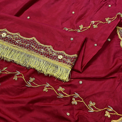 Indian Vintage Heavy Bridal Dupatta Pink Pure Silk Long Stole Hand Embroidered Hijab Scarf Zardozi Wedding Dupatta Fringes