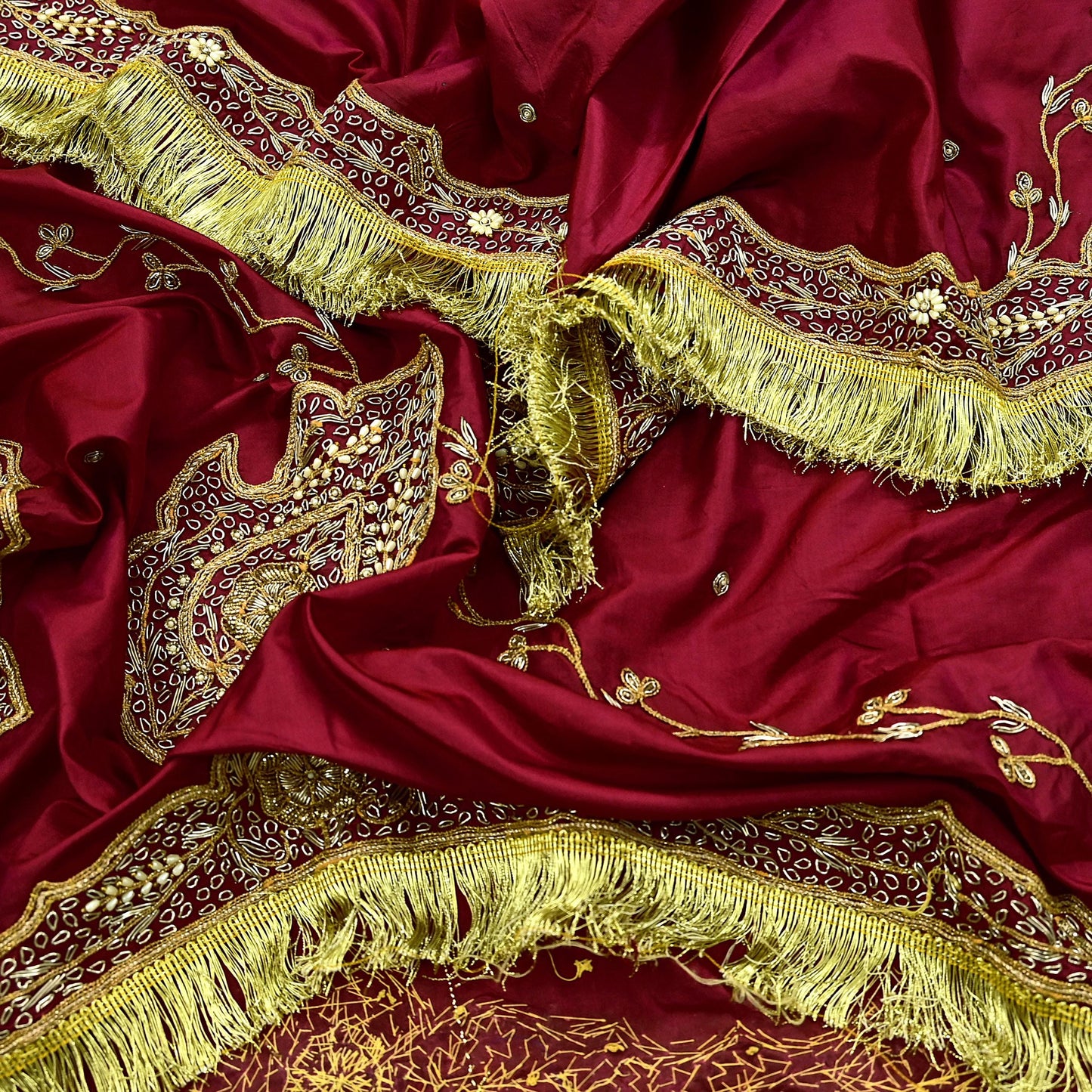 Indian Vintage Heavy Bridal Dupatta Pink Pure Silk Long Stole Hand Embroidered Hijab Scarf Zardozi Wedding Dupatta Fringes