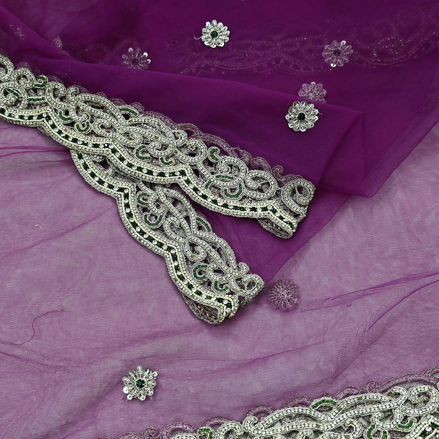 Indian Vintage Heavy Bridal Purple Dupatta Net Mesh Long Stole Hand Embroidered Scarves Zardozi Dabka Zari Wedding dupatta veil hijab