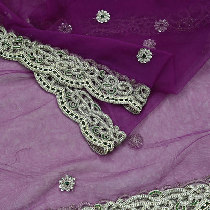 Indian Vintage Heavy Bridal Purple Dupatta Net Mesh Long Stole Hand Embroidered Scarves Zardozi Dabka Zari Wedding dupatta veil hijab