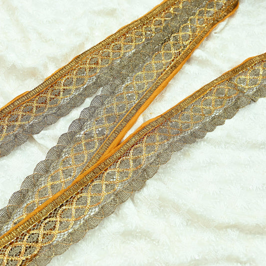 Indian Vintage Sari Border Hand Embroidered 1yd Craft Trim Lace Sewing Net/Mess Ribbon Recycled Sari Border Zari