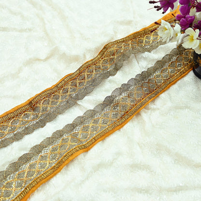 Indian Vintage Sari Border Hand Embroidered 1yd Craft Trim Lace Sewing Net/Mess Ribbon Recycled Sari Border Zari