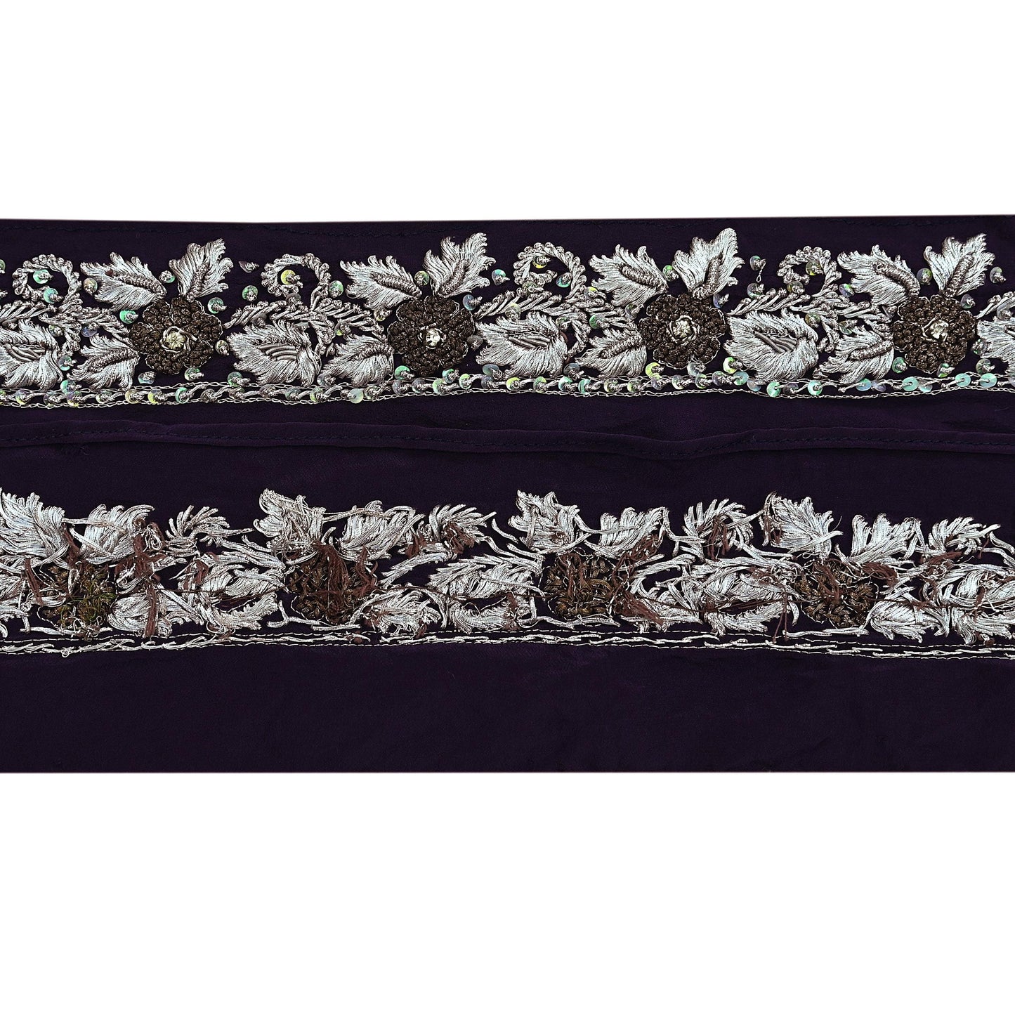 Indian Vintage Purple Sari Border Hand Embroidered 1ydCraft Trim Lace Sewing Sari Ribbon Pure Crepe silk  Zardozi/Dabka Zari