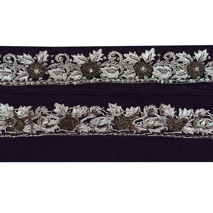 Indian Vintage Purple Sari Border Hand Embroidered 1ydCraft Trim Lace Sewing Sari Ribbon Pure Crepe silk  Zardozi/Dabka Zari