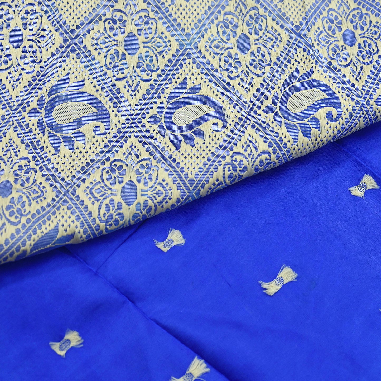 Indian Vintage Sari Royal Blue 100% Pure Silk Hand Woven Baluchari Sarees Craft Fabric 5yd Sewing Dress Designing Crafting Quilting Upcycle