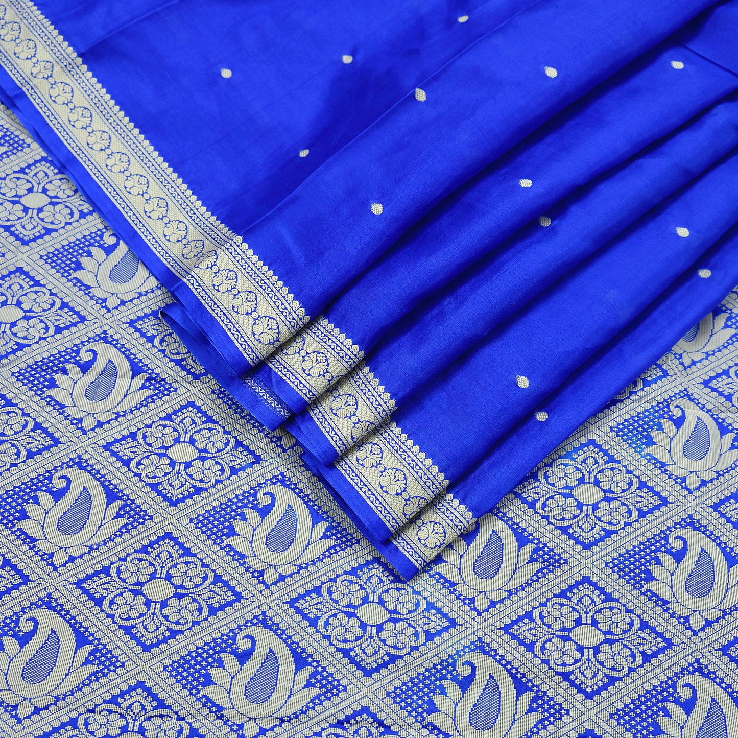 Indian Vintage Sari Royal Blue 100% Pure Silk Hand Woven Baluchari Sarees Craft Fabric 5yd Sewing Dress Designing Crafting Quilting Upcycle