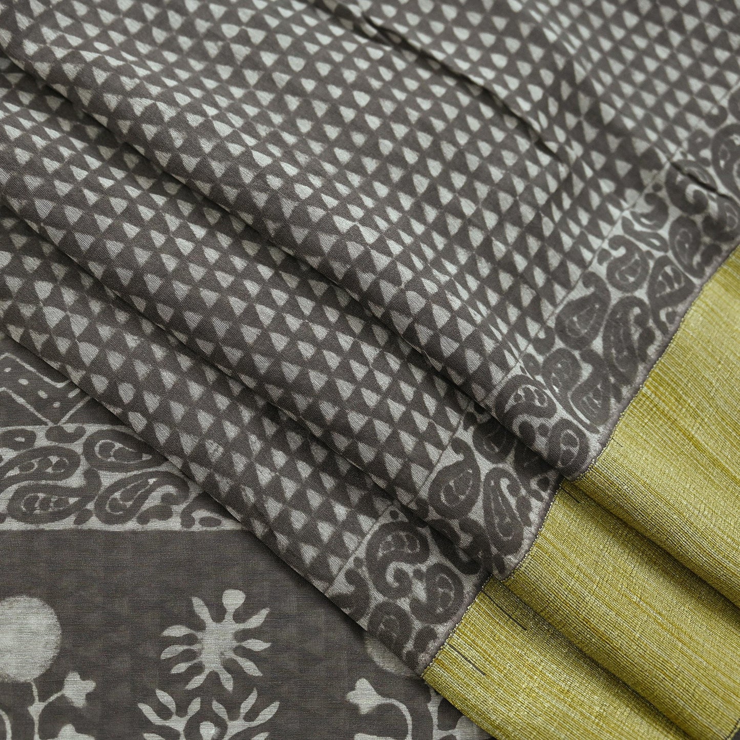 Indian Vintage Sari Brown Pure chanderi Silk Bagru Printed Sarees Craft Fabric 5Yd Floral Soft Zari Border Ethnic Dress making