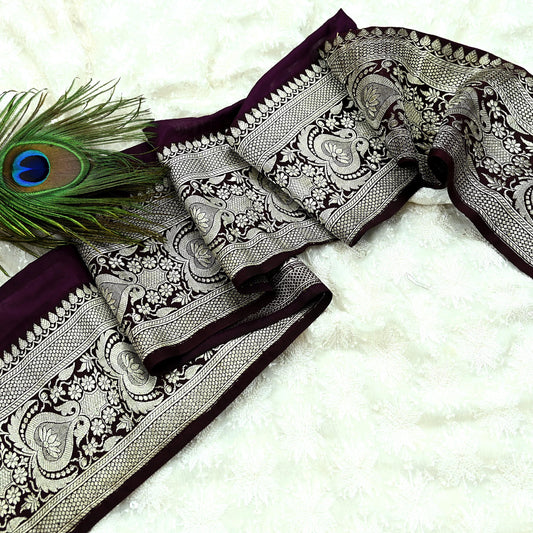 Indian Vintage Brown Sari Border Woven Banarasi Trim Craft 1yd Sewing Recycled Trim Zari Pure Silk Home Decor Crafting