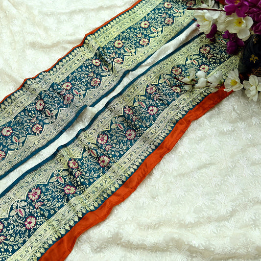 Indian Vintage Green Sari Border Woven Banarasi 1yd Trim Craft Sewing Recycled Sari Border Silver Zari Pure Silk Decor Crafting