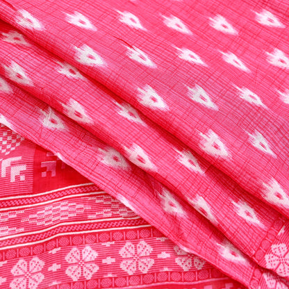 Indian Vintage Sari White & Pink Printed Pure Cotton Saree Craft Fabric 5Yd Soft Sewing Sarong Wrap Boho Floral Dress making Crafting