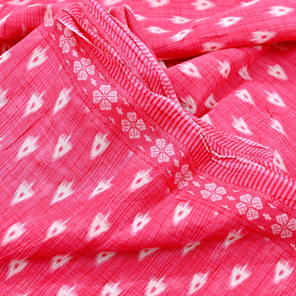 Indian Vintage Sari White & Pink Printed Pure Cotton Saree Craft Fabric 5Yd Soft Sewing Sarong Wrap Boho Floral Dress making Crafting