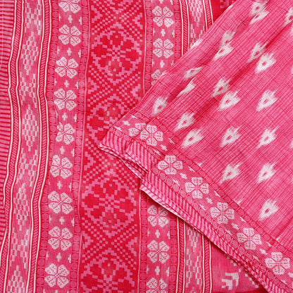 Indian Vintage Sari White & Pink Printed Pure Cotton Saree Craft Fabric 5Yd Soft Sewing Sarong Wrap Boho Floral Dress making Crafting