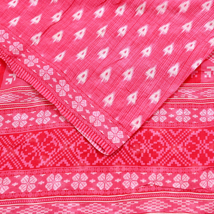 Indian Vintage Sari White & Pink Printed Pure Cotton Saree Craft Fabric 5Yd Soft Sewing Sarong Wrap Boho Floral Dress making Crafting