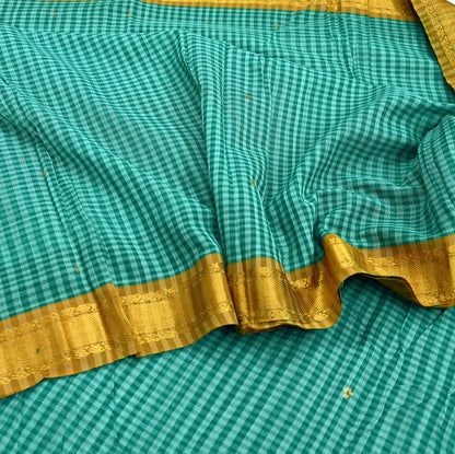 Vintage Sari Green Pure Cotton Hand Woven Sarees Craft Fabric Zari 5Yd Sewing Soft Crafting Dress making Upcycle Quilting Zigzag