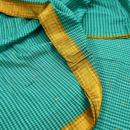 Vintage Sari Green Pure Cotton Hand Woven Sarees Craft Fabric Zari 5Yd Sewing Soft Crafting Dress making Upcycle Quilting Zigzag