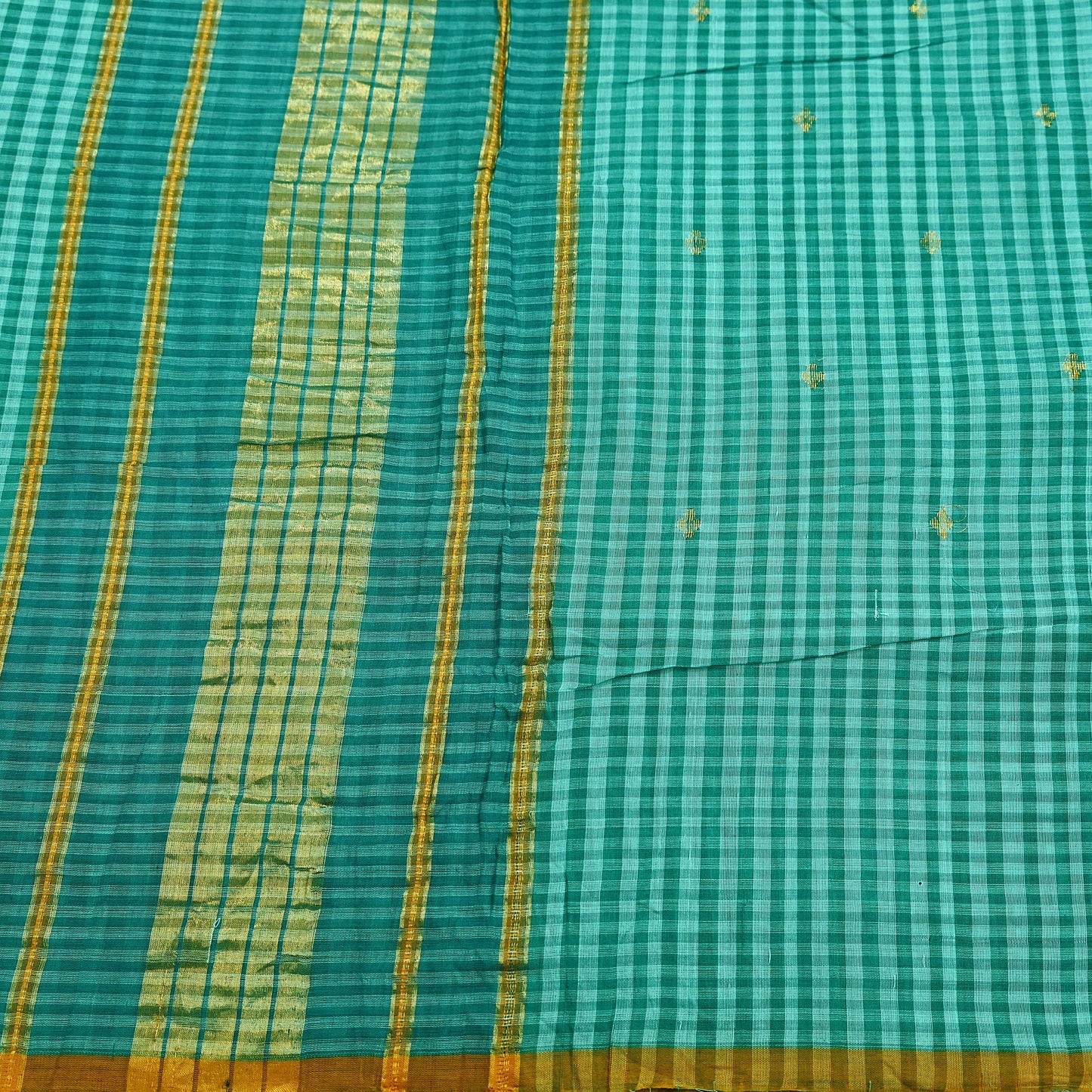 Vintage Sari Green Pure Cotton Hand Woven Sarees Craft Fabric Zari 5Yd Sewing Soft Crafting Dress making Upcycle Quilting Zigzag