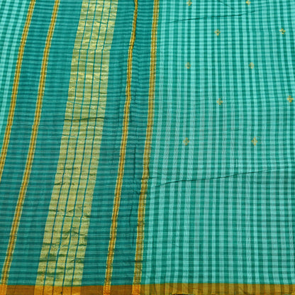 Vintage Sari Green Pure Cotton Hand Woven Sarees Craft Fabric Zari 5Yd Sewing Soft Crafting Dress making Upcycle Quilting Zigzag