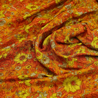 Indian Vintage Saffron Saree Moss Crepe Printed Sari 5yd Sewing Paisley Soft Craft Fabric Dressmaking