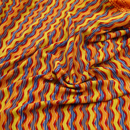 Indian Vintage Sari Orange Pure Crepe Silk Printed Saree 5yd Sewing Floral Soft Craft Fabric Wrap Dress making Quilting Crafting Upcycle