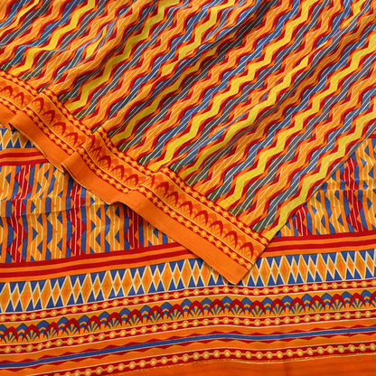 Indian Vintage Sari Orange Pure Crepe Silk Printed Saree 5yd Sewing Floral Soft Craft Fabric Wrap Dress making Quilting Crafting Upcycle