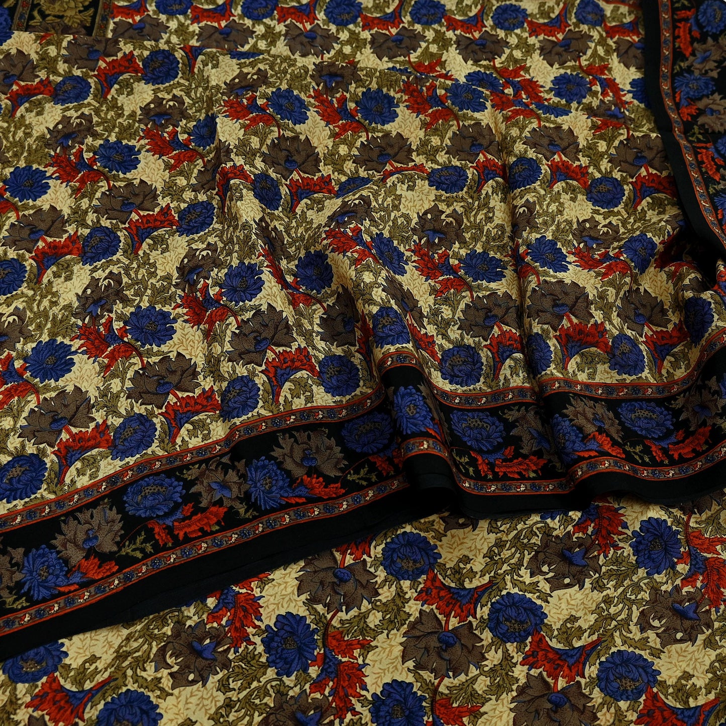 Indian Vintage Sari Black Pure Crepe Silk Printed Sarees 5yd Sewing Craft Fabric Floral Wrap Quilting Dress Making Crafting