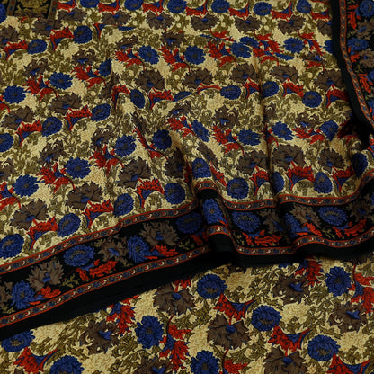 Indian Vintage Sari Black Pure Crepe Silk Printed Sarees 5yd Sewing Craft Fabric Floral Wrap Quilting Dress Making Crafting