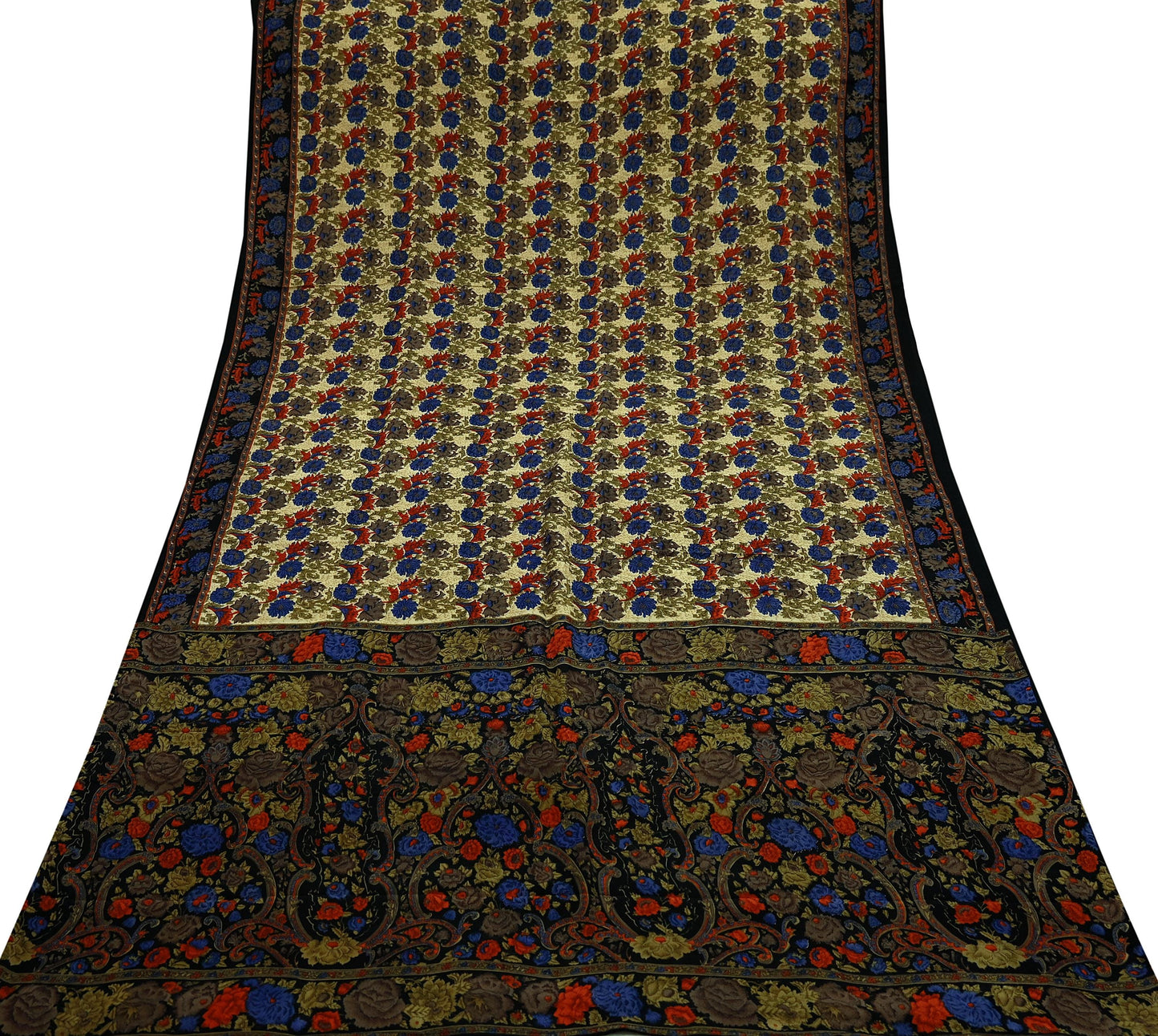 Indian Vintage Sari Black Pure Crepe Silk Printed Sarees 5yd Sewing Craft Fabric Floral Wrap Quilting Dress Making Crafting