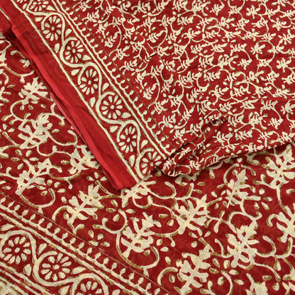 Indian Vintage Red Saree Block Printed Pure Cotton Sari Craft Fabric Soft 5Yd Sewing Sarong Wrap Boho Quilting Crafting Upcycle Dress making