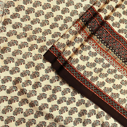 Indian Vintage Saree Beige Satin Printed Sari 5yd Sewing Floral Soft Craft Fabric Dressmaking For Crafting Quilting Upcycle