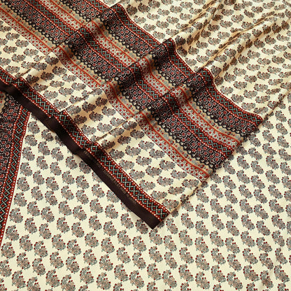 Indian Vintage Saree Beige Satin Printed Sari 5yd Sewing Floral Soft Craft Fabric Dressmaking For Crafting Quilting Upcycle