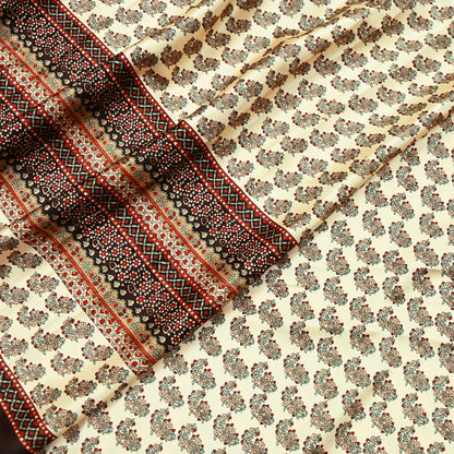 Indian Vintage Saree Beige Satin Printed Sari 5yd Sewing Floral Soft Craft Fabric Dressmaking For Crafting Quilting Upcycle