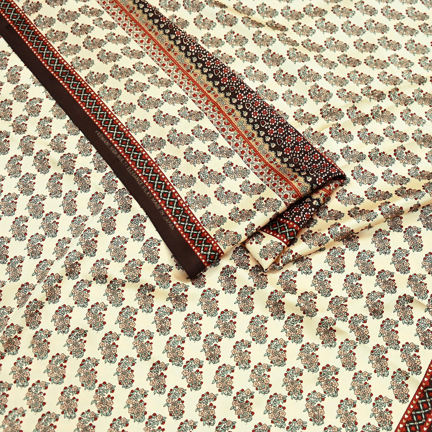 Indian Vintage Saree Beige Satin Printed Sari 5yd Sewing Floral Soft Craft Fabric Dressmaking For Crafting Quilting Upcycle
